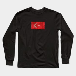 Vintage Aged and Scratched Turkish Flag Long Sleeve T-Shirt